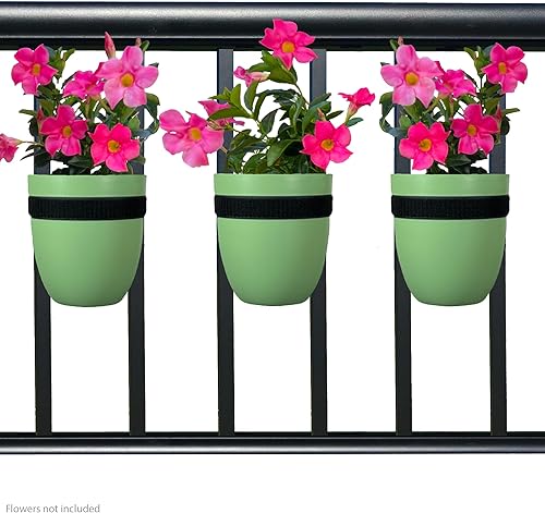 Miniatura 7 de Balcony Buddies Maceta de barandilla para plantas al aire libre (6 pulgadas, paquete de 3)  Maceta colgante para barandillas, postes de valla