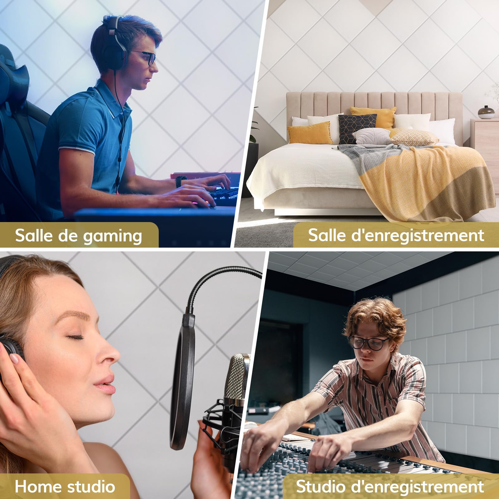 TONOR Lot de 18 Panneau Acoustique Mural Autocollante, 30 x 30 x 0,9 cm Panneau Acoustique à Haute Densité, Mousse Acoustique Isolant Phonique pour Studio, Bureau, Chambre, Salon, Blanc