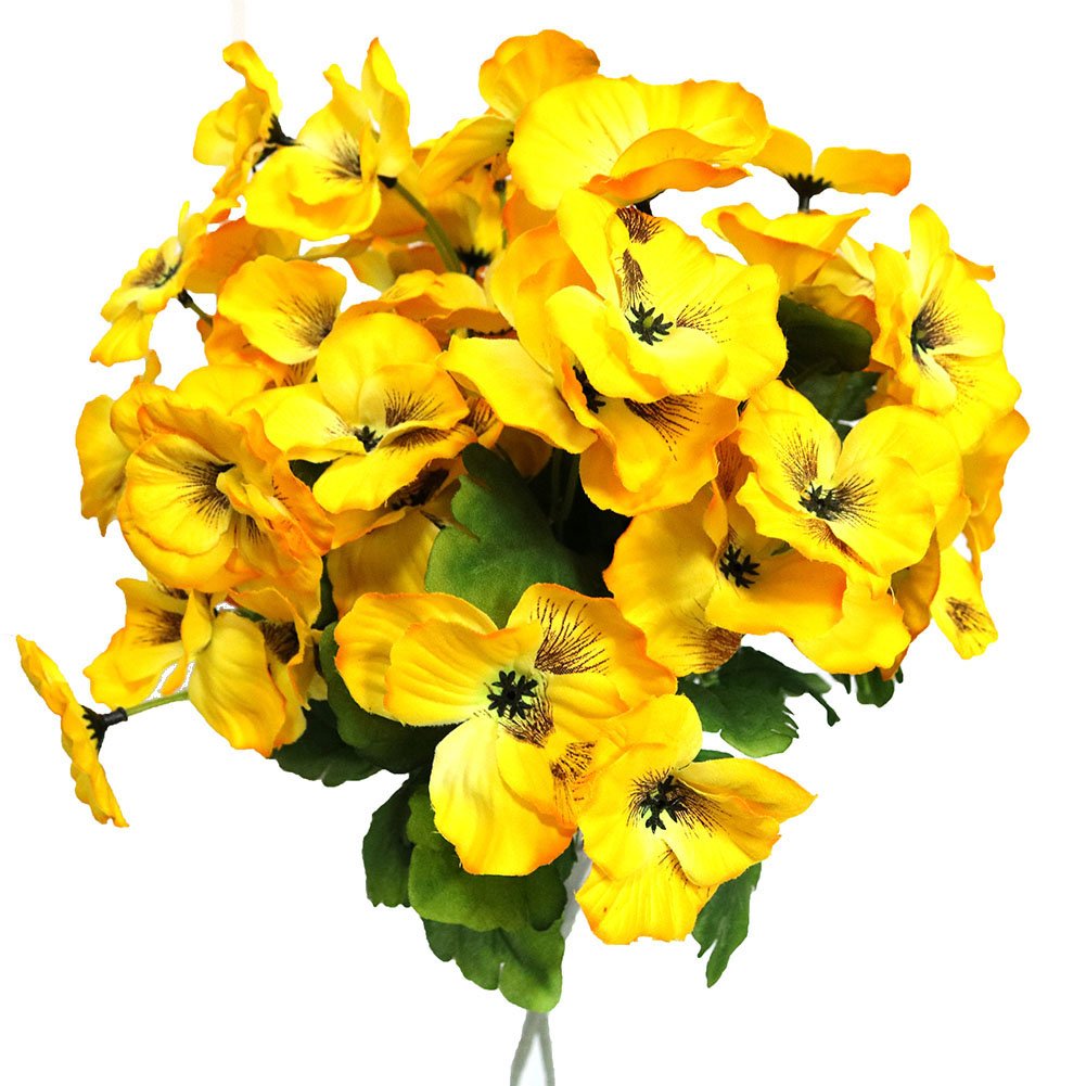 Htmeing 17 Inch Artificial Pansy Flowers Home Office Wedding Decoration (Yellow)