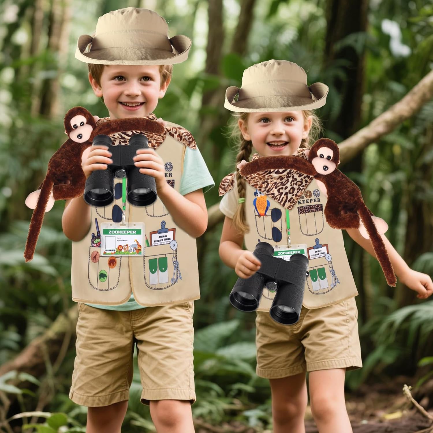 Kyson Kids Zookeeper Costume 6Pcs Safari Explorer Accessories for Halloween Jungle Safari Wild Animal Themed Party Carrer Day