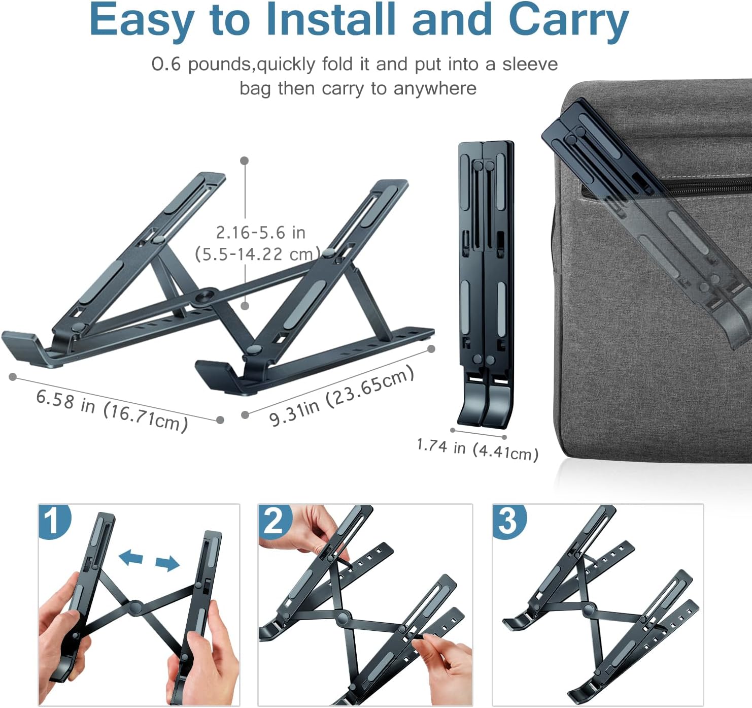 ivoler Laptop Stand, Laptop Holder Riser Computer Tablet Stand, 6 Angles Adjustable Aluminum Ergonomic Foldable Portable Desktop Holder Compatible with MacBook,iPad 10-15.6” Midnight Blue image 5 of 6 B0BZ8CBD36