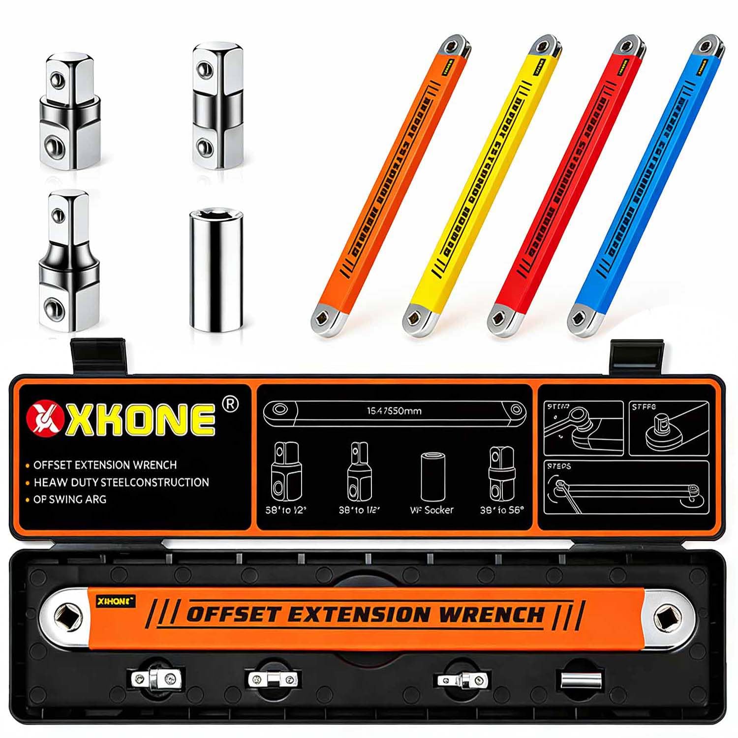 XKONE Offset Extension Wrench,0° Swing Extender for Tight Space