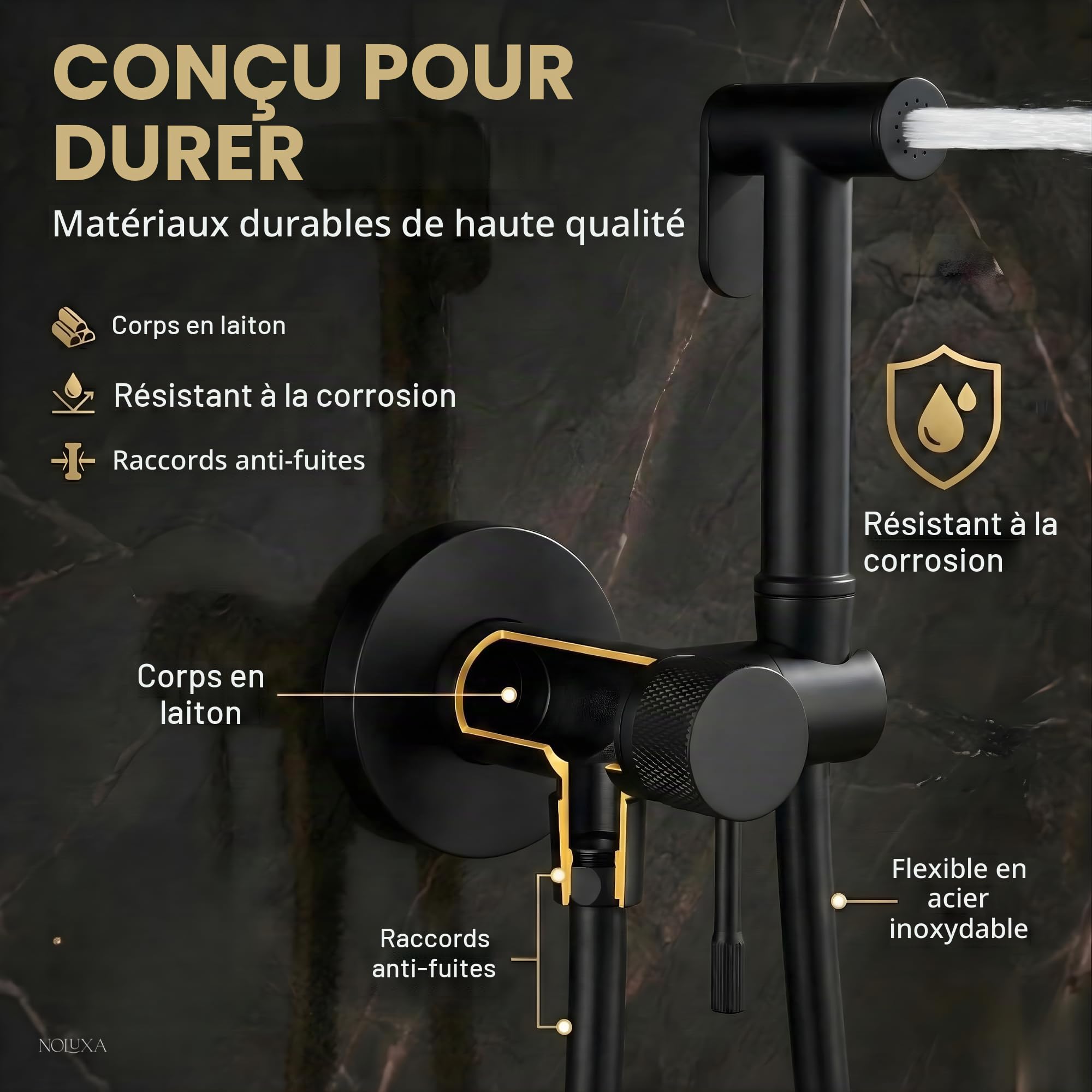 IMEX - Douche Bidet Eau Froide et Chaude Couleur Noir Mat | Robinet Bidet Encastré pour WC | Douche Hygiénique Monocommande pour Toilettes | Robinetterie Substitut de Bidet | Série Line