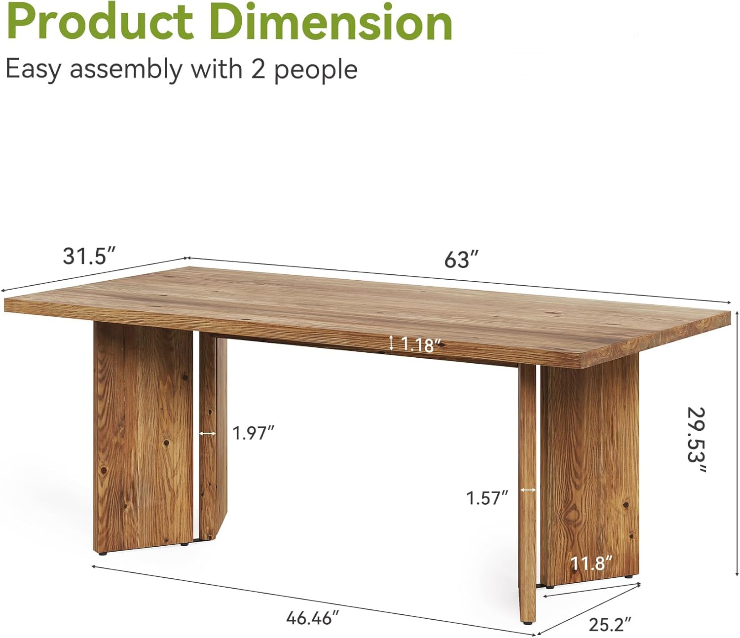 LITTLE TREE 63" Long Large Wood Desks, Solid Wood Office Desk, Farmhouse Executive Computer Desk, Home Office Workstaticon, Work Writing Table, Rustic Brown