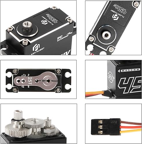Miniatura 6 de FLASH HOBBY Servo sin núcleo de 99.2 lbs, servo de engranaje de metal de alto par de 8.4 V, servo de dirección impermeable IP67 RC con ángulo de