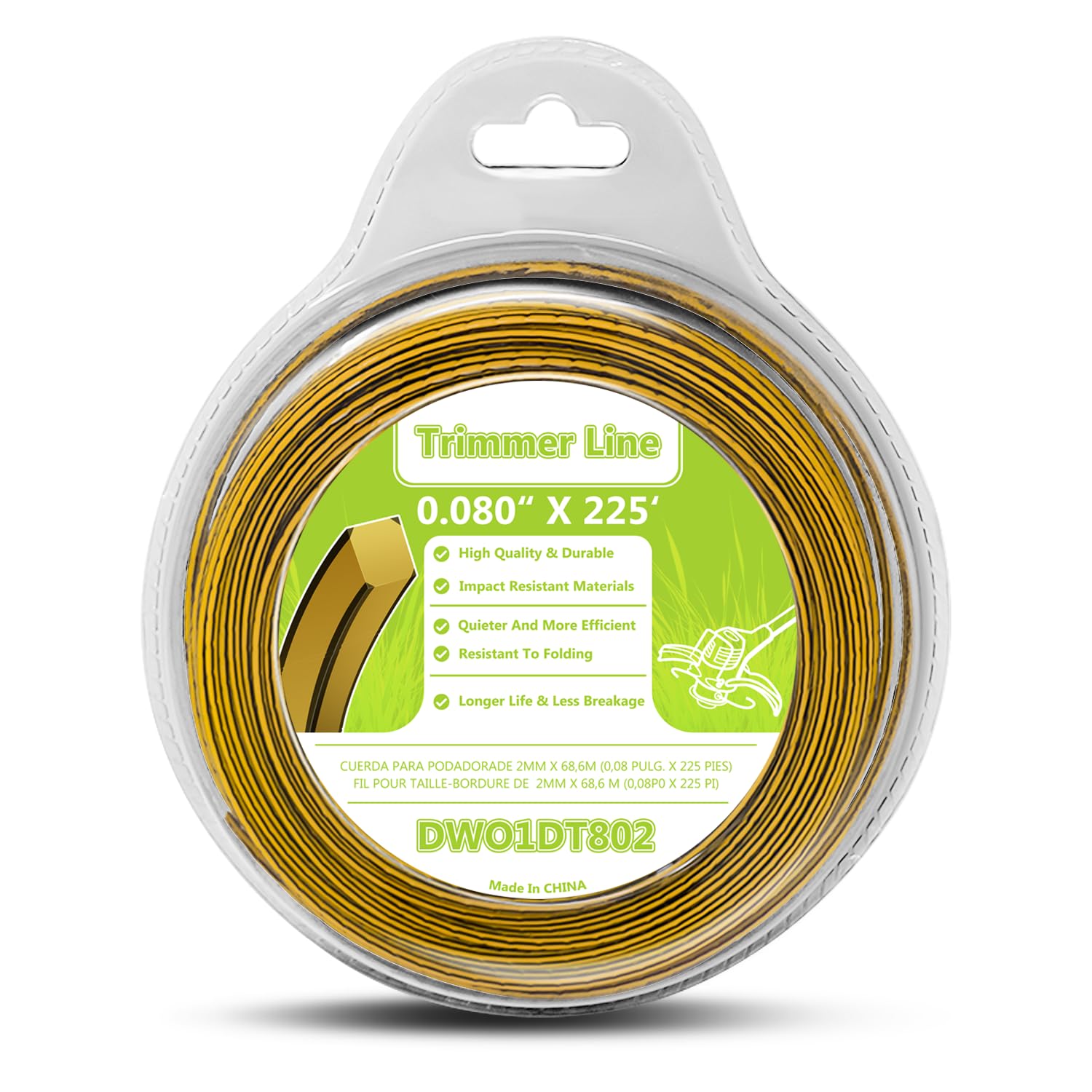 225ft DWO1DT802 DWO1DT801 String Weed Trimmer Line Replacement for Dewalt Cordless Battery Operated Bump Feed String Grass Trimmer Lawn Edger Spool String Lines - 225ft x 0.08 inch