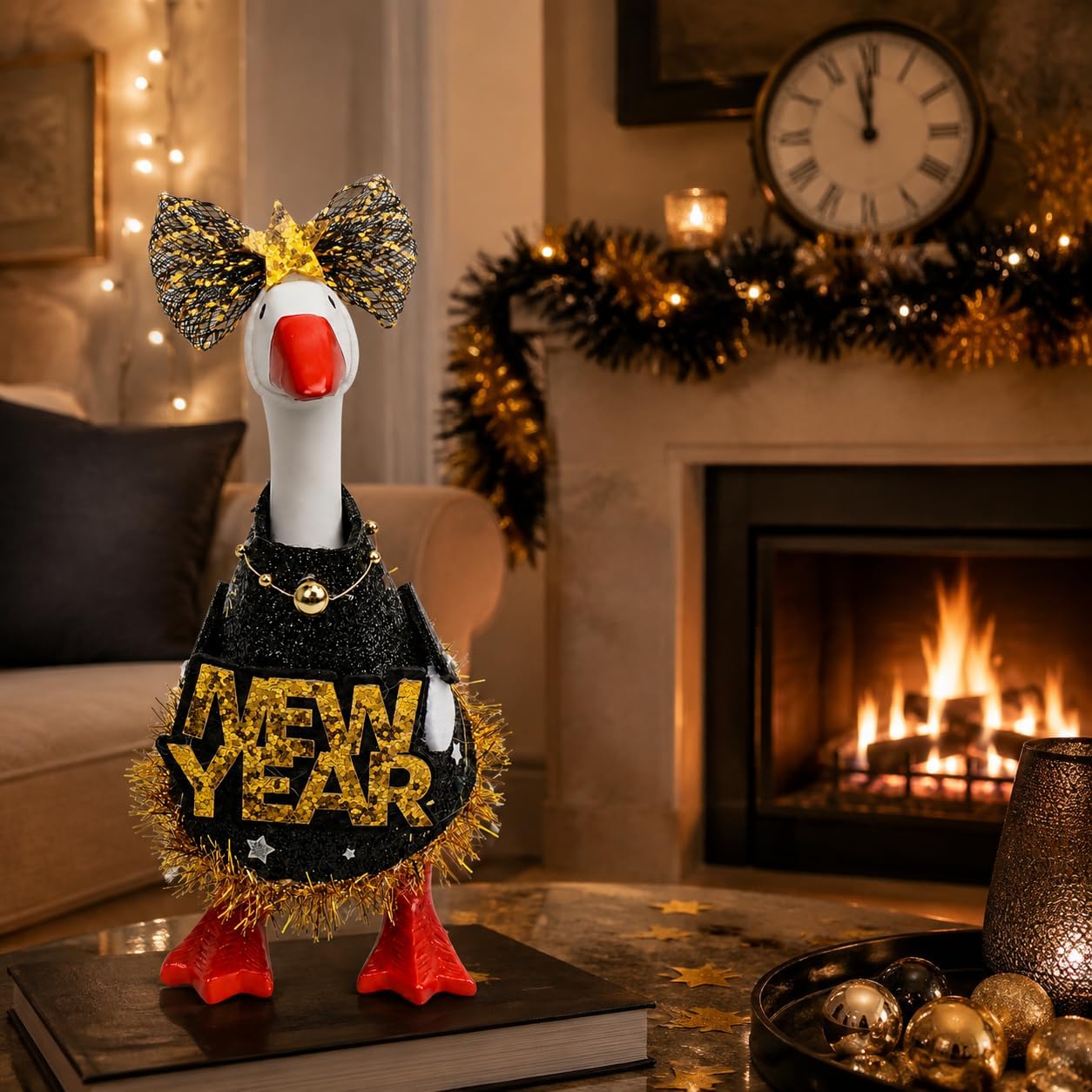 7 Inch Desk Goose Outfits, Mini Desktop Goose Accessories Set,Holiday Desk Goos Outfits (Happy New Year B) image 3