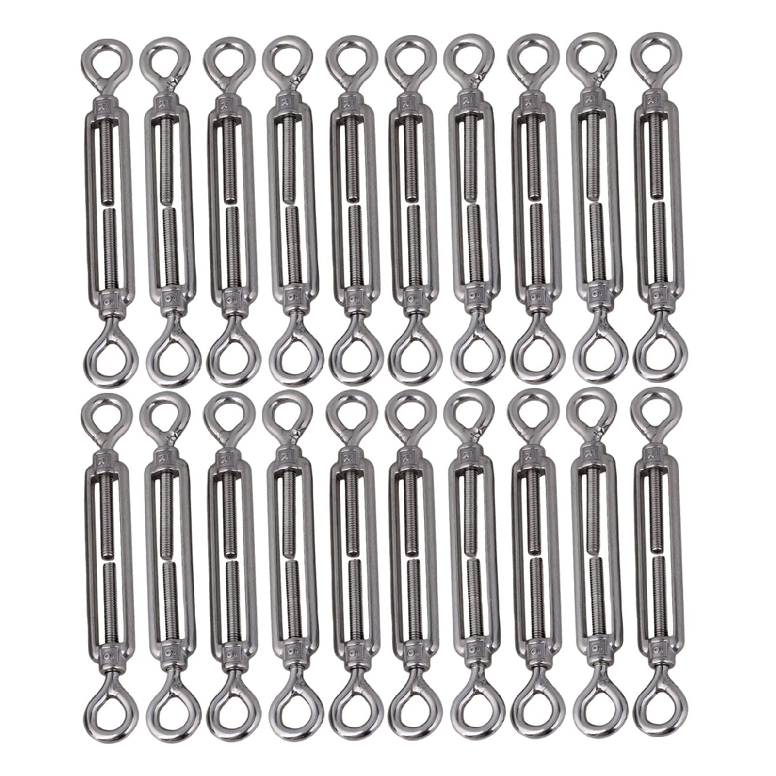 Tensor de Tensor Ajustable de Gancho y Ojo, 20 tensores de Cable de Acero Inoxidable Ajustables M6 de Ojo a Ojo