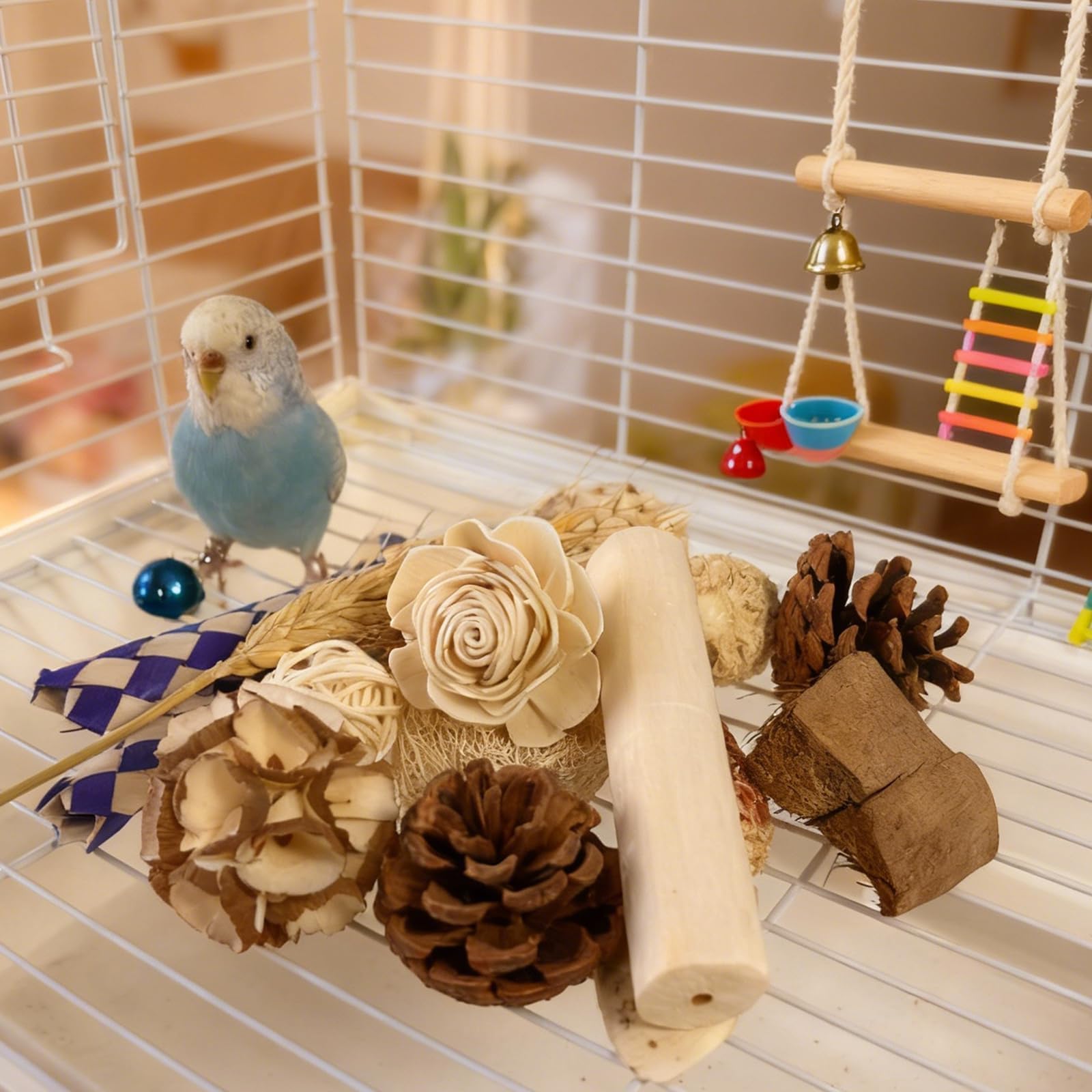Bird Foraging Toys Parrot Chew Shredding Toys Bird Foraging Box for Parakeets Cockatiels Conures Lovebirds and Small to Medium Birds (Burlywood) - image 5