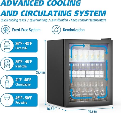 Miniatura 32 de Refrigerador compacto para bebidas, 24 latas/0.9 pies cúbicos con puerta frontal de vidrio para refrescos, cerveza o vino, refrigerador pequeño para
