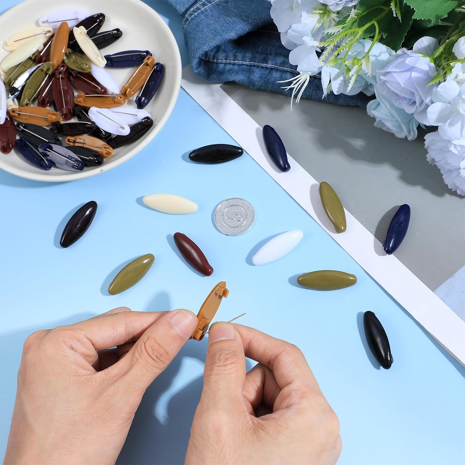 48Pcs Hijab Pins for Women, Colorful Hijab Pin, Hollow Oval Headscarf Pin Muslim Scarf Safety Pins Decoration Locking Cloth Nappy Pin's for Hijabs, Scarf, and Clothing Scarves