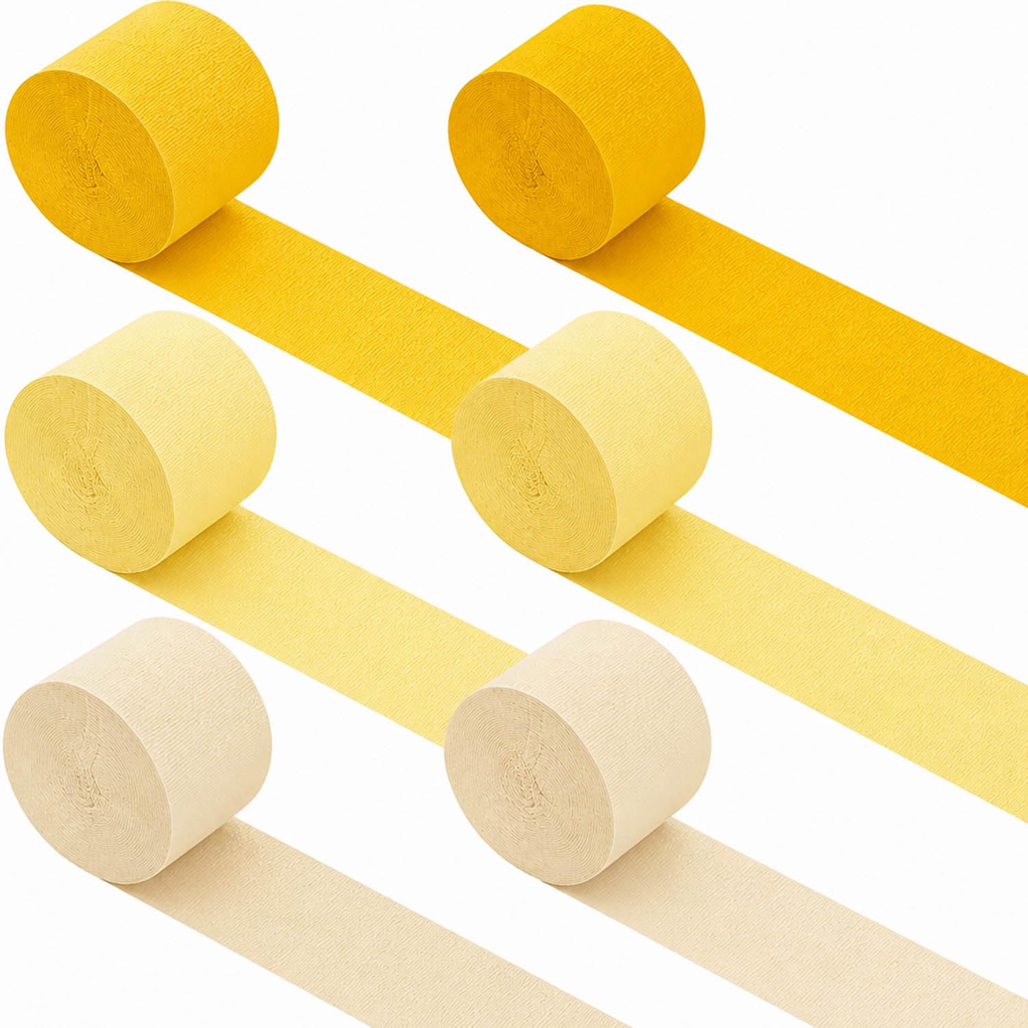 6 Rolls Yellow Crepe Paper Streamers in 3 Colors - Yellow Streamers for Party Decoration (4.5 cm x 25m/Roll)