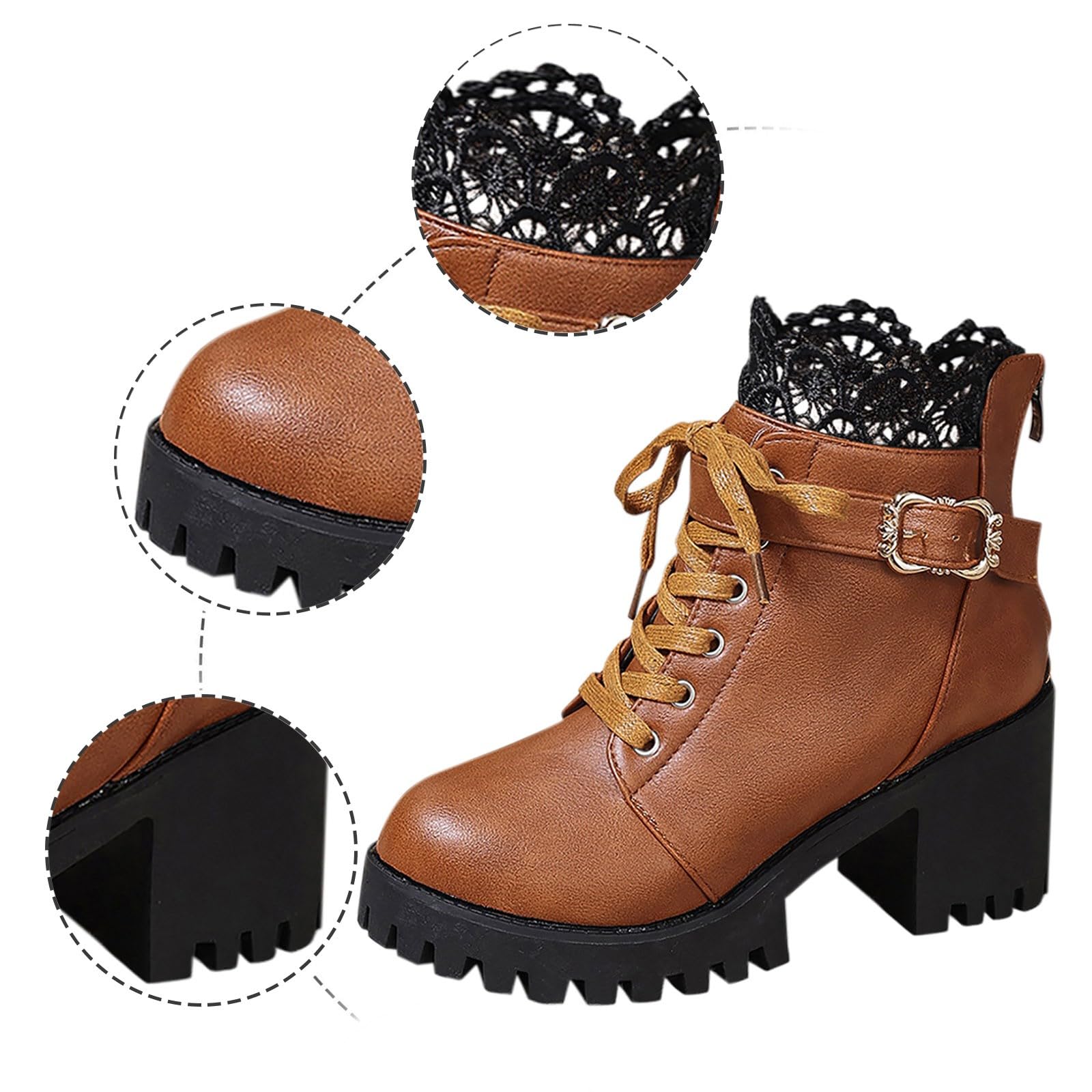 Botines De Mujer Moda Invierno Con Encaje Trasero Cremallera Plataforma Botas Con Tacón