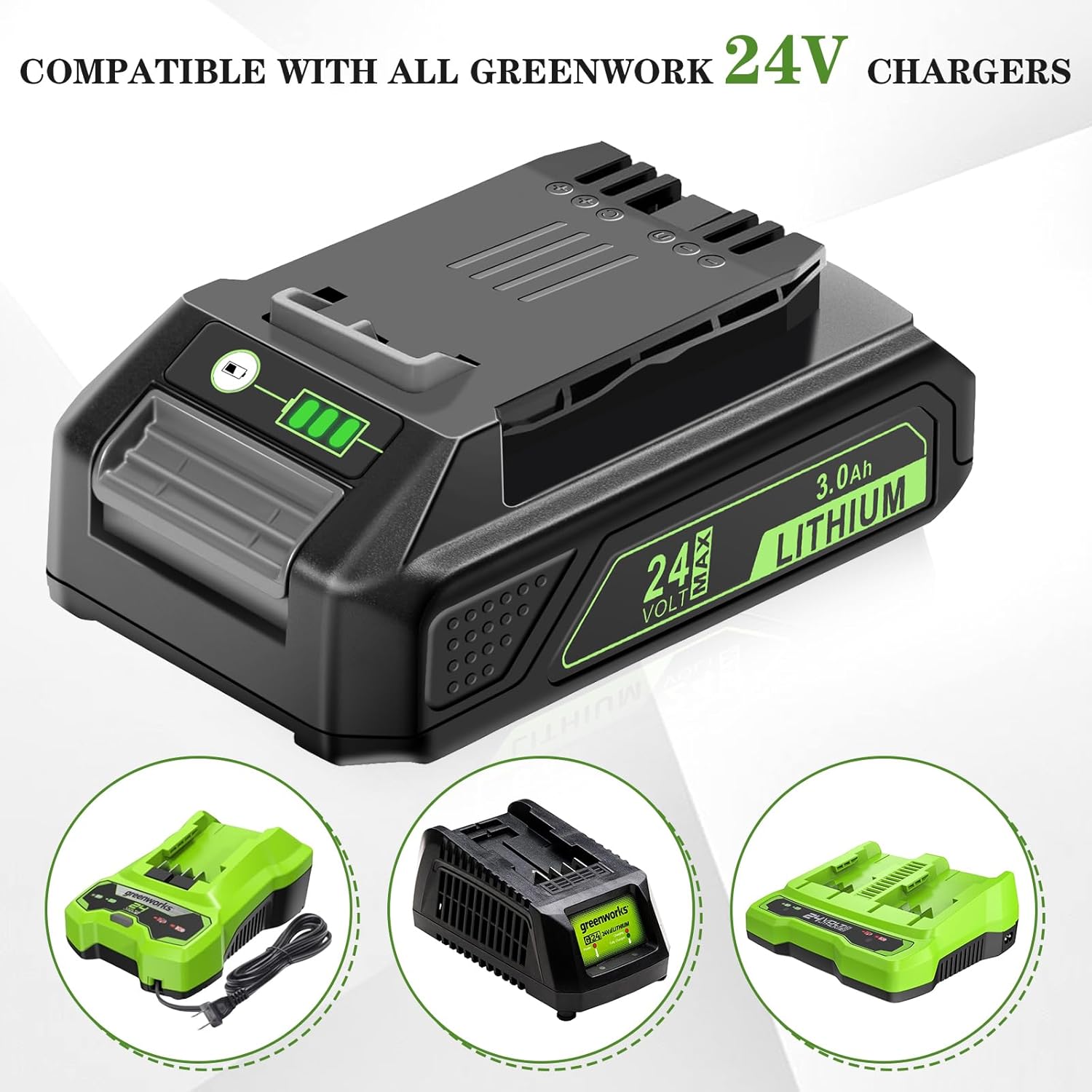 24V Battery Replacement for Greenworks: 24 Volt Lithium Battery 29842 29852 LB24A020 for Greenworks 24V Trimmer Blower Chainsaw Tools - 3.0Ah 2 Pack