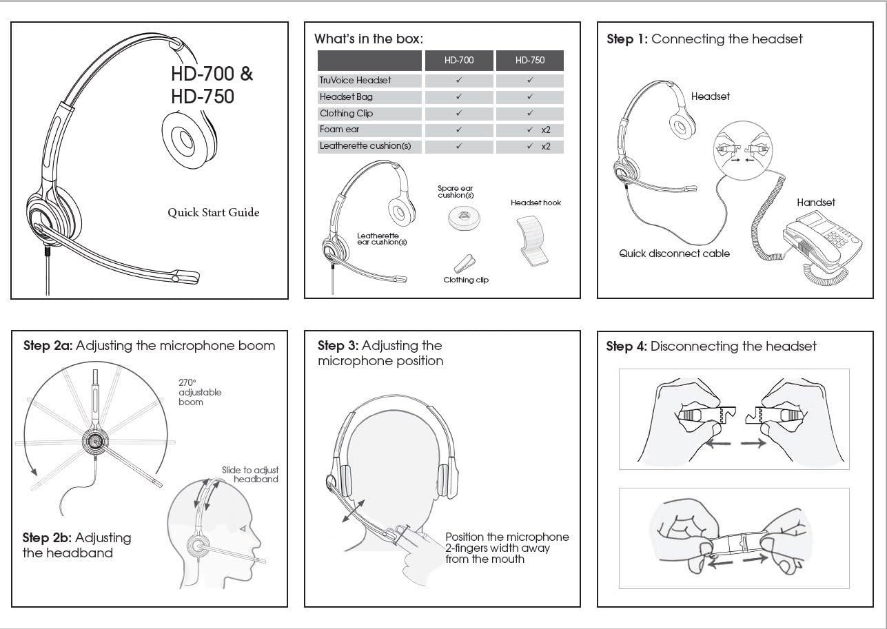 TruVoice HD-750 Premium Corded Double Ear NC Mic Headset with USB and U10P Cable Compatible with Mitel, Polycom VVX, Nortel, Avaya, Shortel, Aastra, Analog Desk Phones and PC (Softphone)