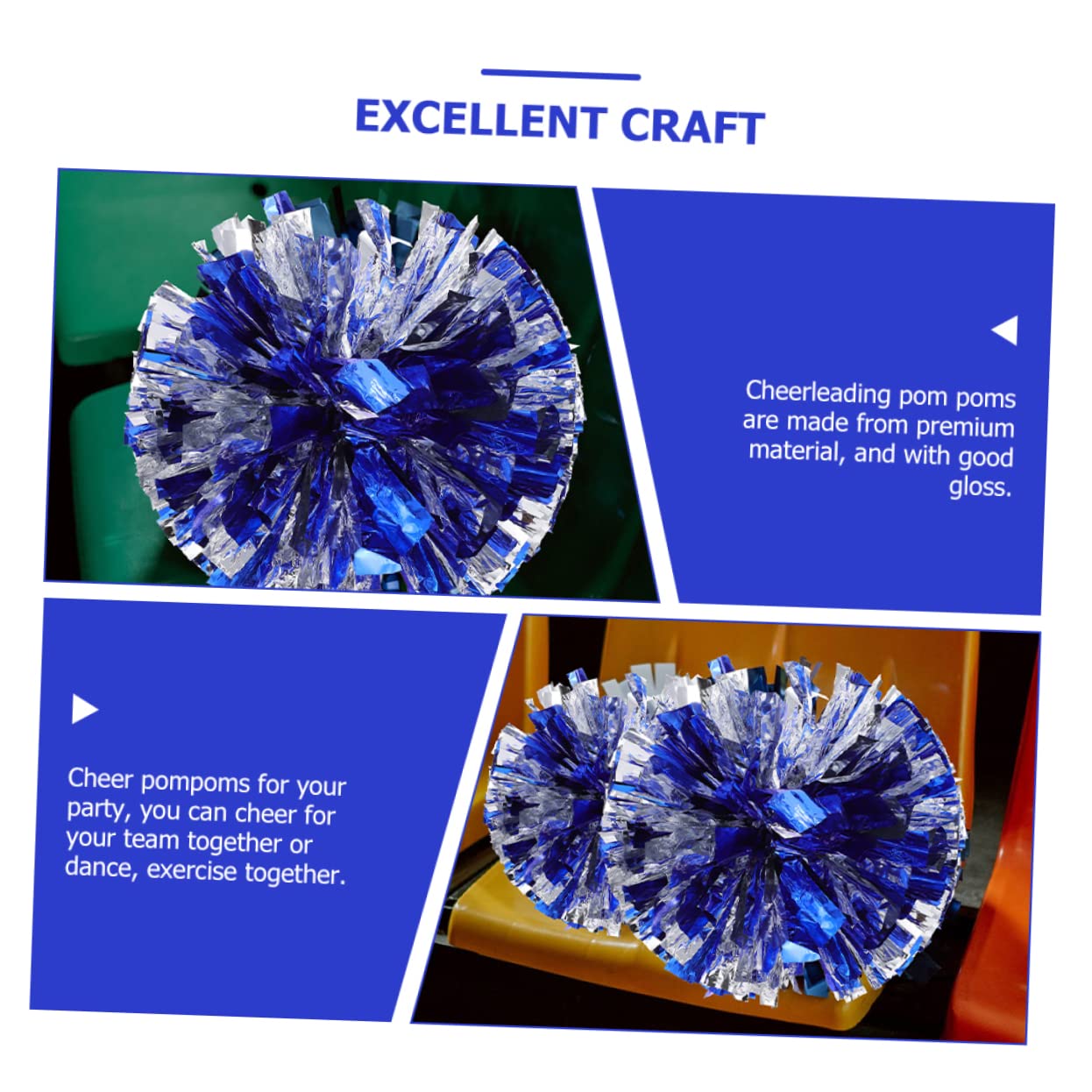 NAMOARLY Cheerleader Pompoms 6 Pack Cheerleaders Poms for Cheerleading Hand Flowers Bright Glitter Props