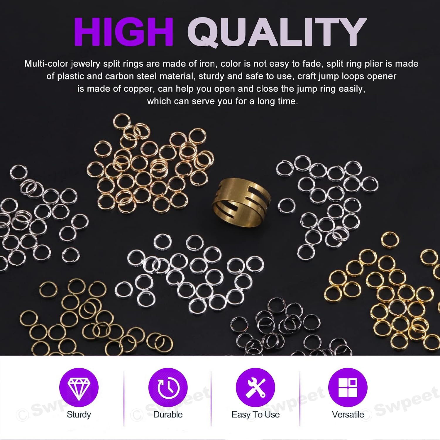 Swpeet 3502Pcs 7 Colors 6mm / 0.24inch Double Closed Split Jump Rings and Jump Loop Opener with Split Ring Plier Assortment Kit, Craft Jump Loops Opener Open Jump Ring for Necklaces and Bracelets