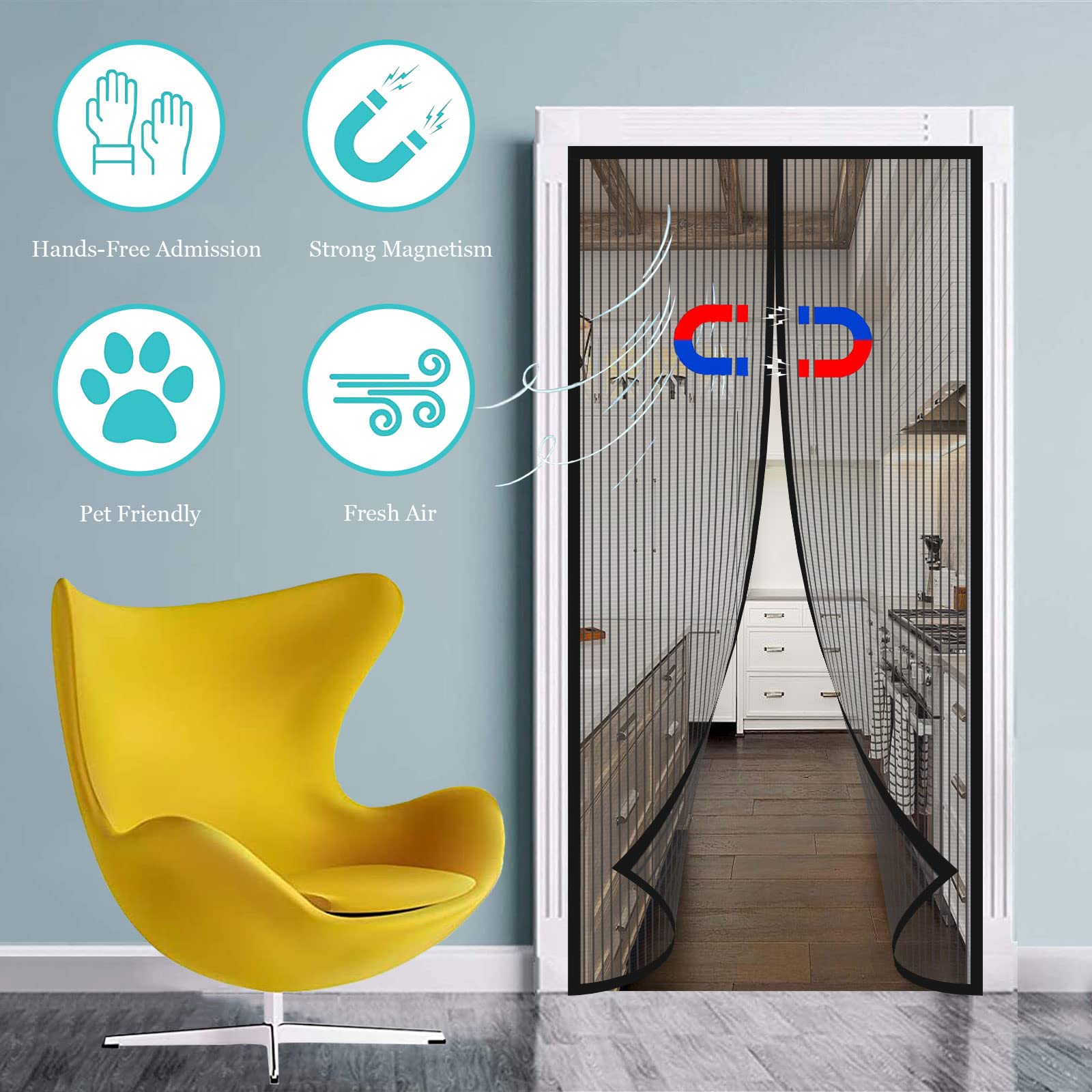 Porte Moustiquaire Magnétique,moustiquaire Baie Vitree Anti-Mouche De Haute Qualité Mains Libres, Plein Cadre, pour Le Salon De La Porte Patio (la Taille Peut être Personnalisée)