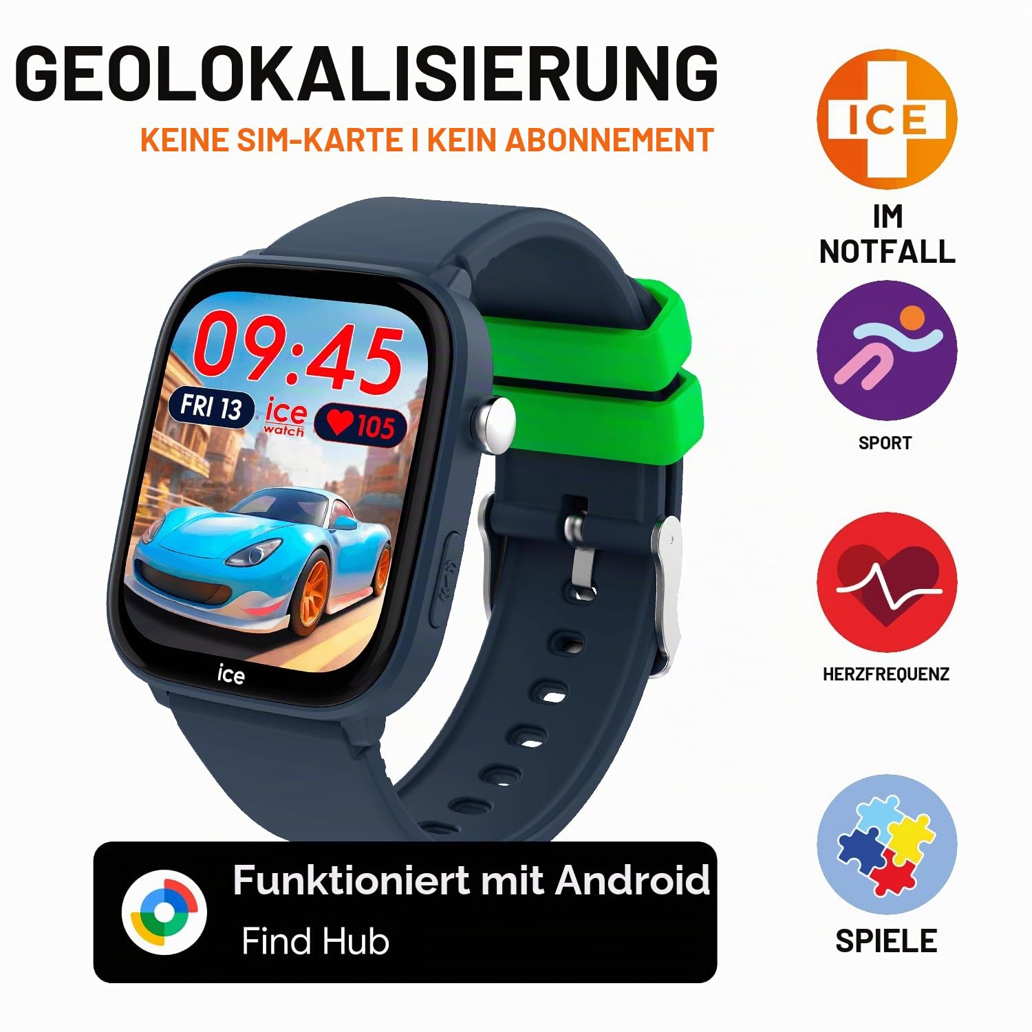 ICE-WATCH - Ice smart junior FH Blue - Blaue geolokalisierbare verbundene Uhr für Jungen mit Silikonarmband - 025680 (36mm Zoll) - Standortbestimmung über die FIND HUB-App – nur für Android