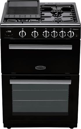 Rangemaster Professional Plus 60 PROPL60NGFBL/C 60cm wide Double Oven Gas Cooker with Full Width Electric Grill - Black/Chrome - A+/A Rated