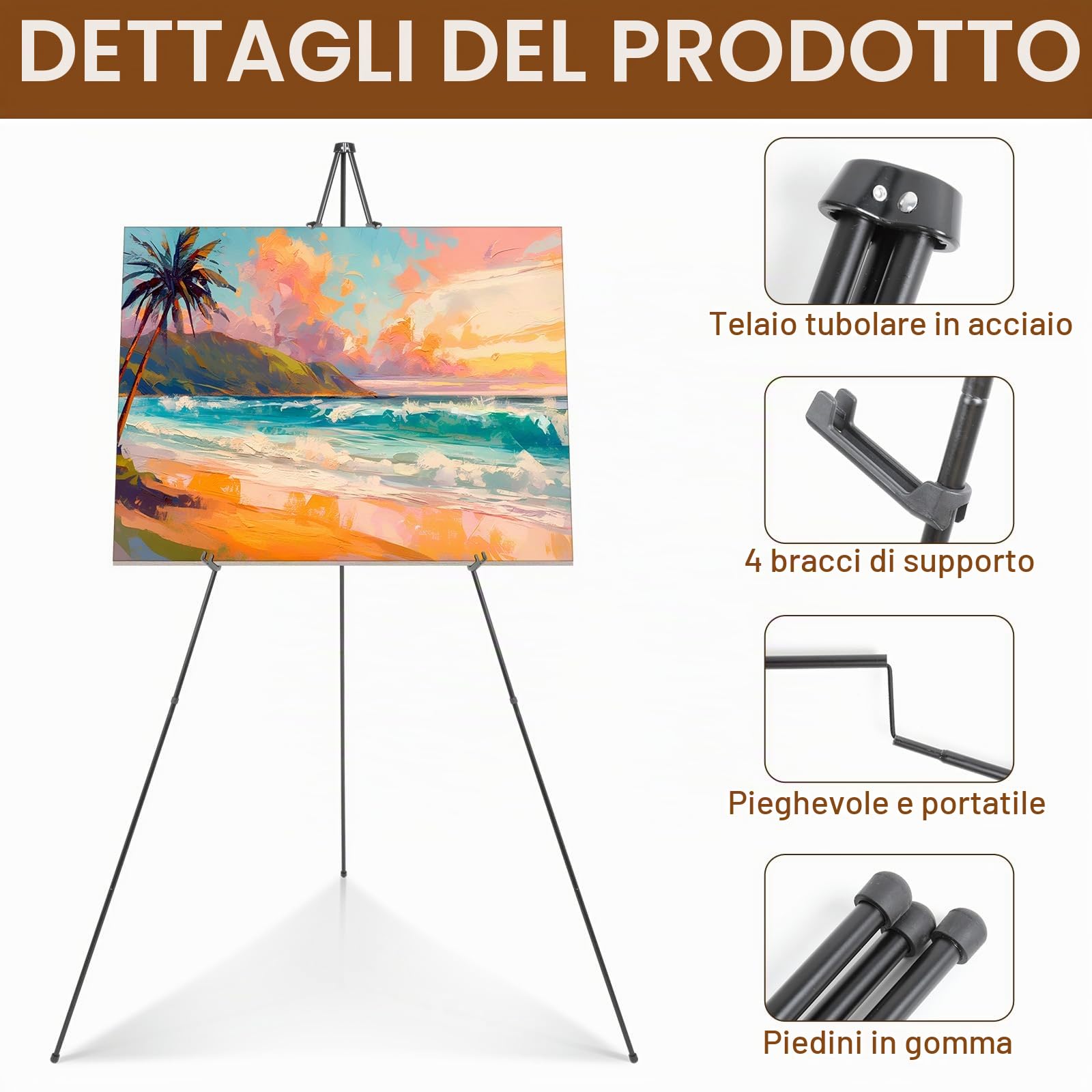 AiQInu Cavalletto Artistico in Metallo 160 cm con Borsa, Portatile per Matrimoni, Presentazioni e Esposizioni