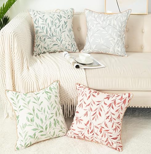 Miniatura 5 de VOGOL Juego de 2 fundas de almohada con estampado de hojas verdes rústicas campestres, decoración del hogar, juego de 2 fundas de cojín para cama,