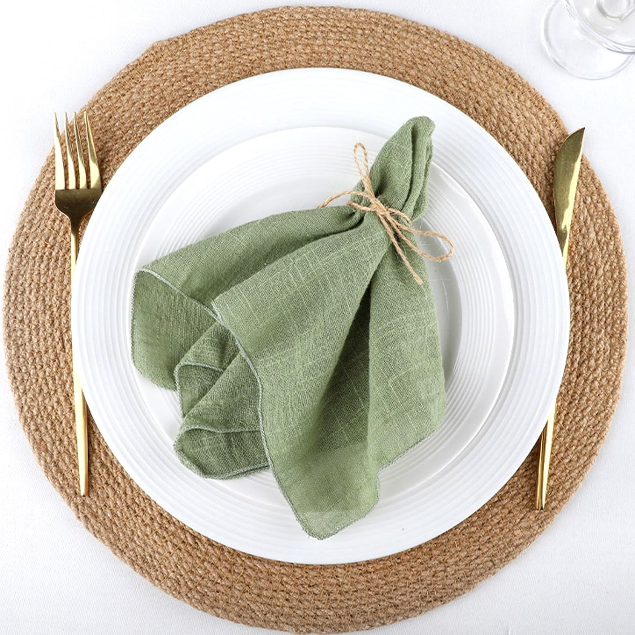 Meklitrz Sage Green Linen Cloth Napkin Set Of 8, Cotton Napkins Washable Bulk, Dinner Table Decorative Reusable For Wedding Party Baby Bridal Shower Birthday Table Decorations(,42X42cm)