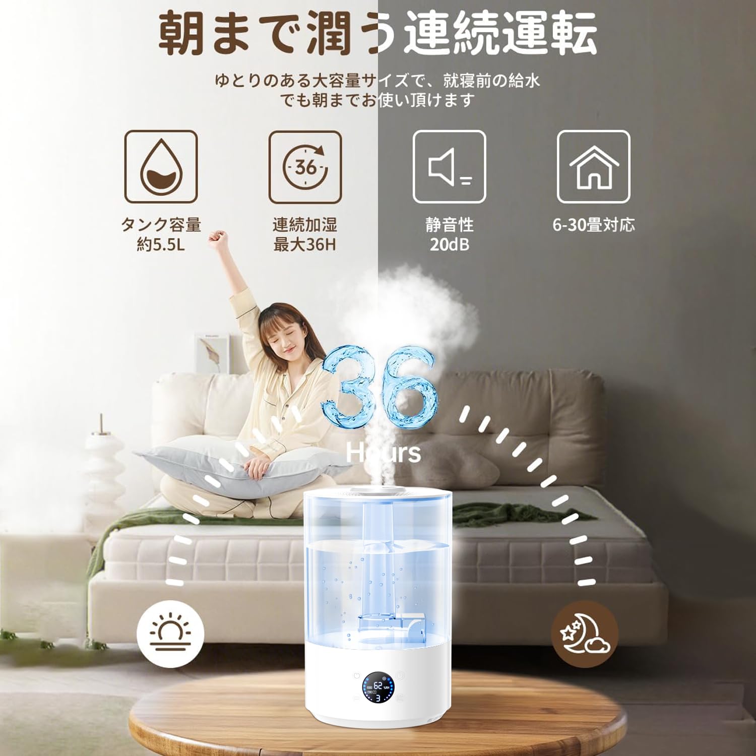 Amazon.co.jp: 加湿器 大容量 5.5L 卓上加湿器 自動湿度調整3