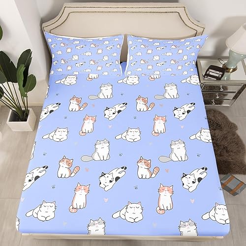 Miniatura 2 de Erosebridal Juego de sábanas de gato tamaño King para niñas y niños, juego de ropa de cama de gatito de dibujos animados, juego de sábanas Kawaii
