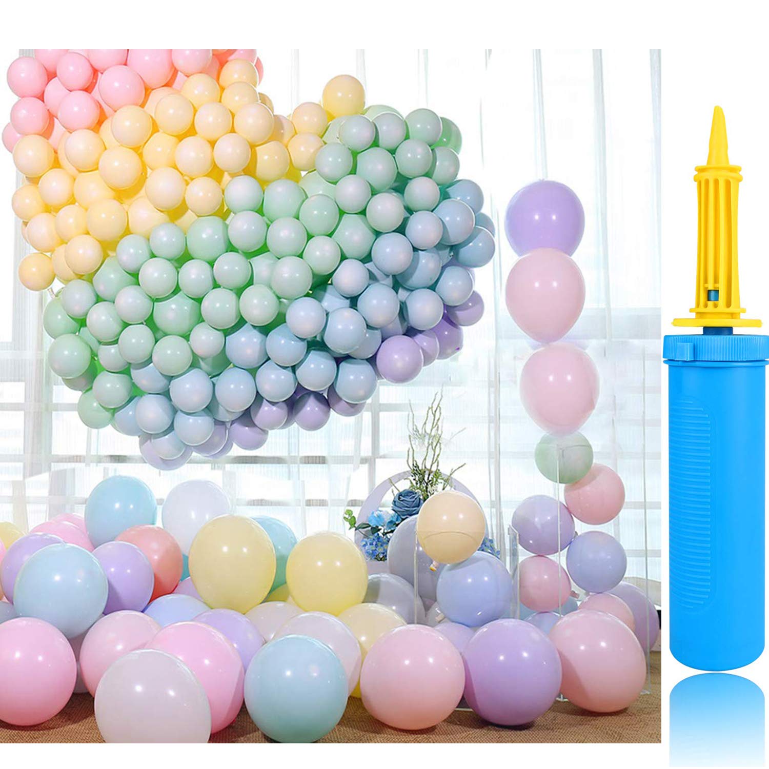 MUYEE 100 Assorted Color Balloons 10 Inches Kinds of Rainbow Party Latex Balloons With Balloons hand pump ,Latex Balloons for Party Decoration, Birthday Party Supplies or Arch Decoration