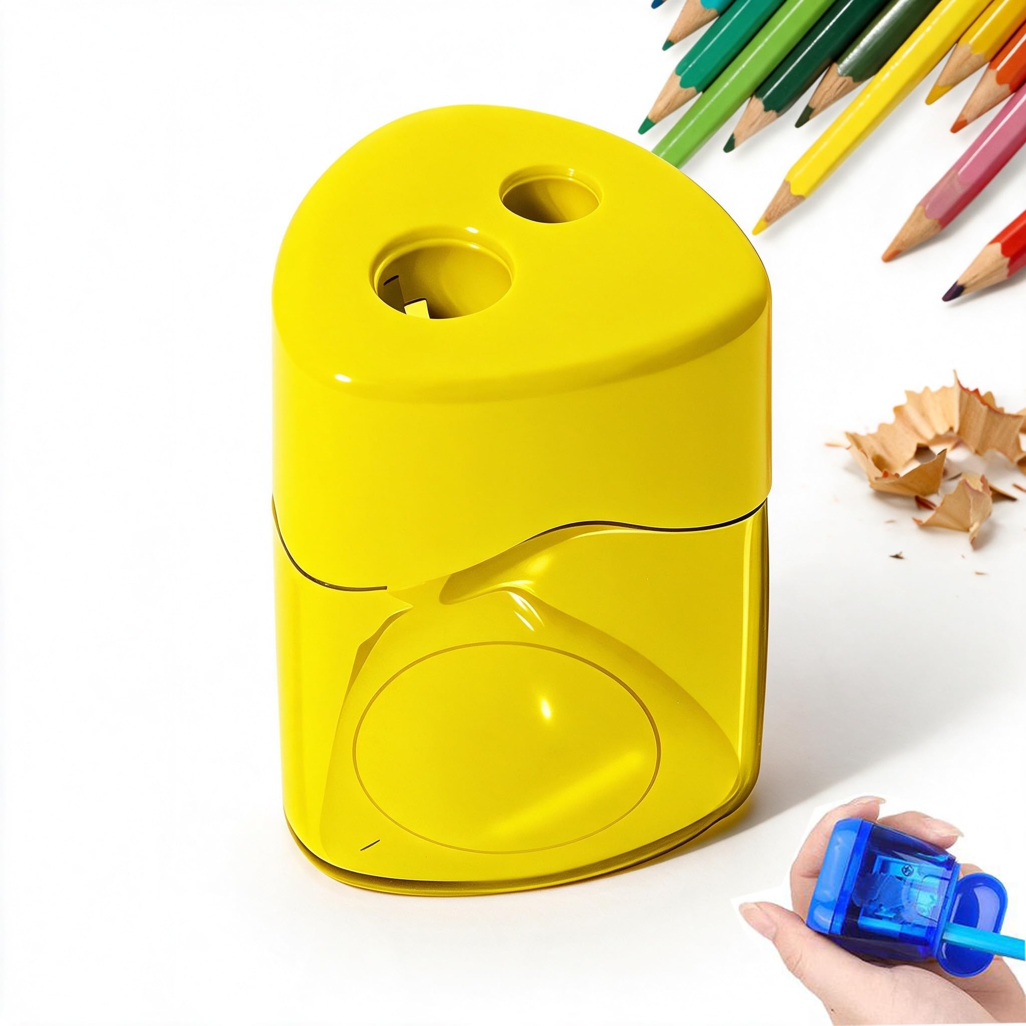 4 Pcs Pencil Sharpeners with Lid, 2026 New Dual Hole Sharpener, Colored Handheld Sharpener Suitable for Kids Adults Students School Class Home Office (Yellow-Triangle)