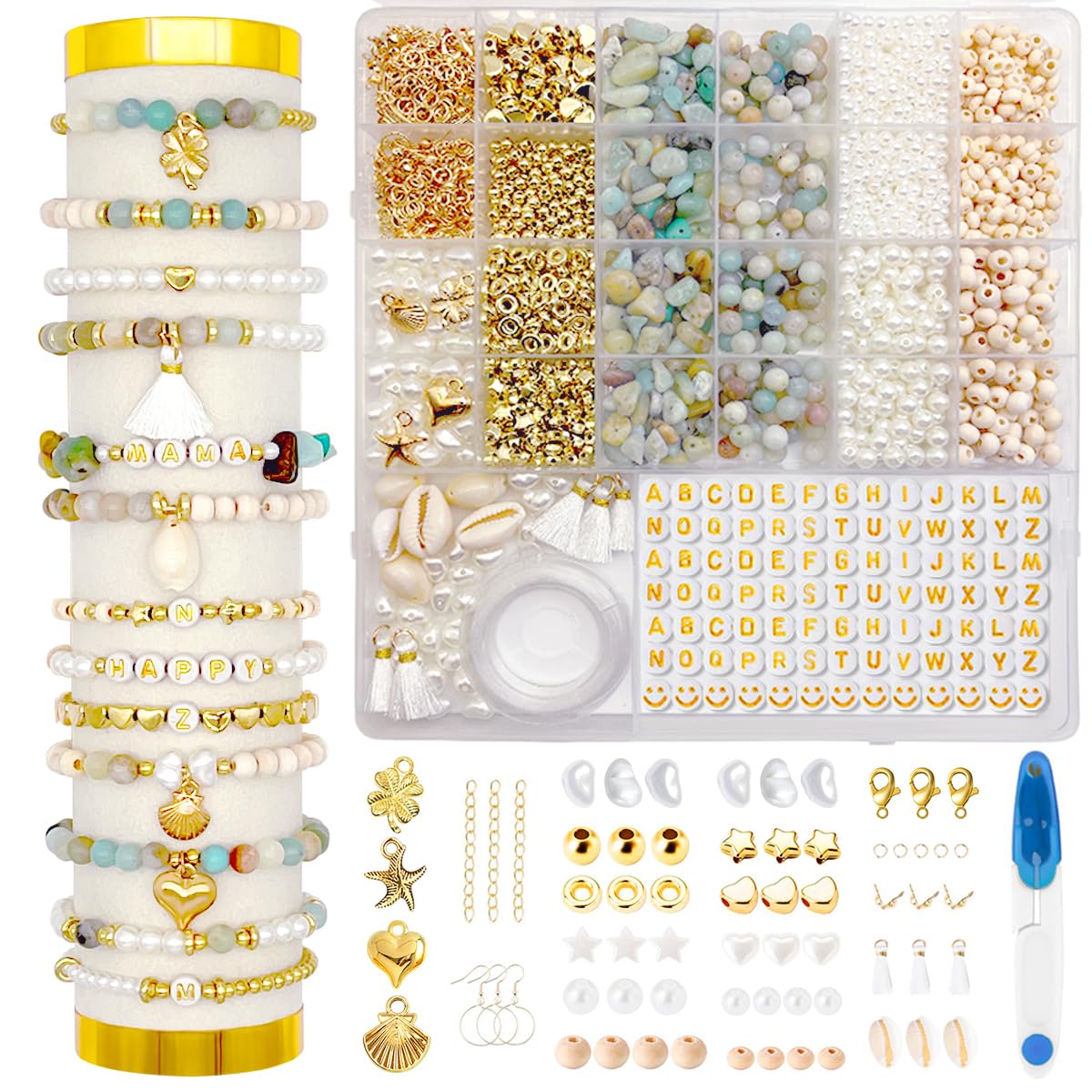 CAwished Natürliche Amazonit Perlen für Armbänder Schmuck Selber Machen Perlen set zum Auffädeln für DIY Beads für Jewellery Making Schaffung, Armband Set Selber Machen für Kinder Erwachsene