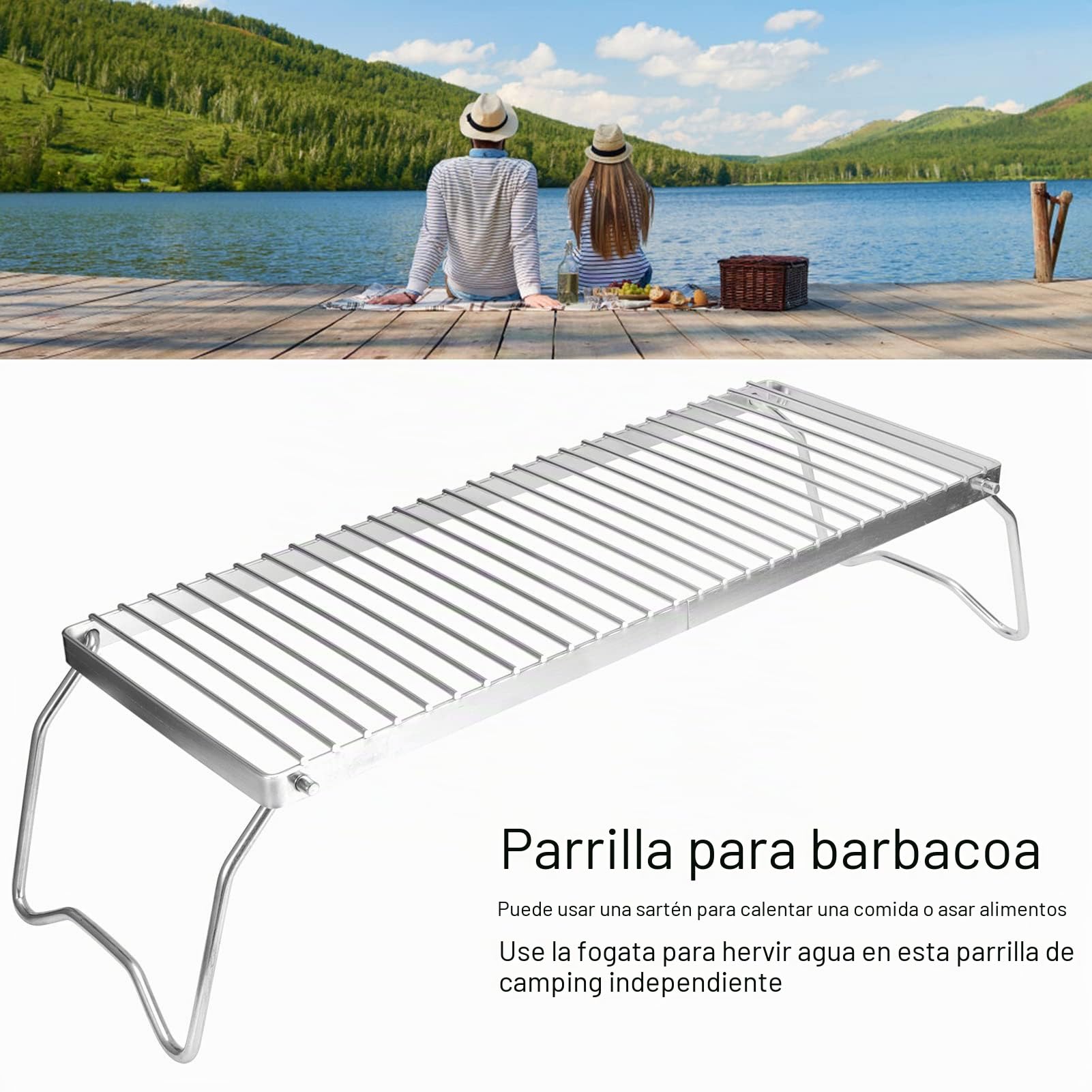 Soporte para Estufa de Parrilla de Fogata, Rejilla Plegable para Parrilla de Barbacoa de Acero Inoxidable, Soporte Portátil para Olla de Camping, Diseño de Rejilla con Bolsa de