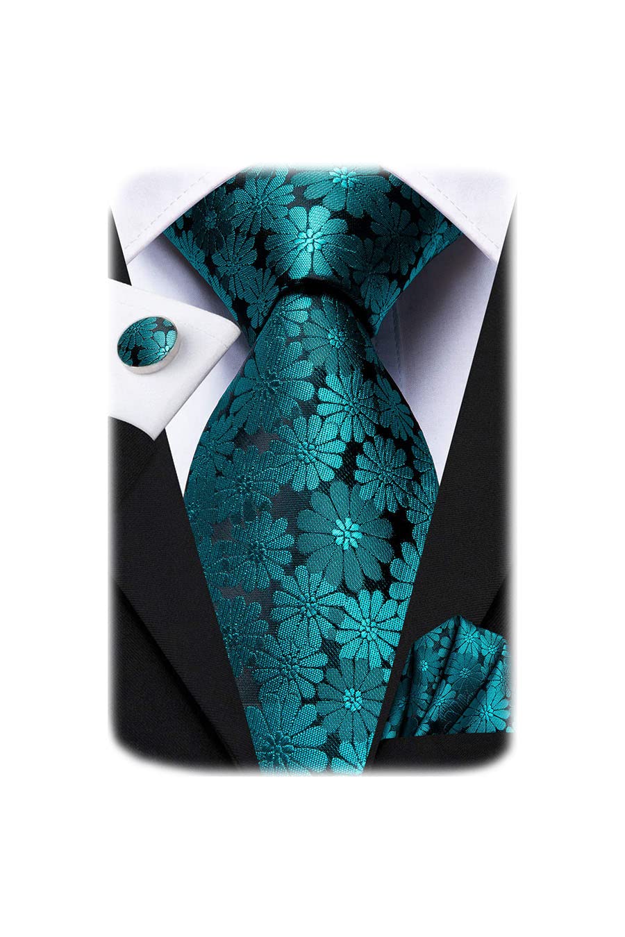 Hi-TieClassic Blue Woven Silk Tie Necktie Set Wedding Tie For Men