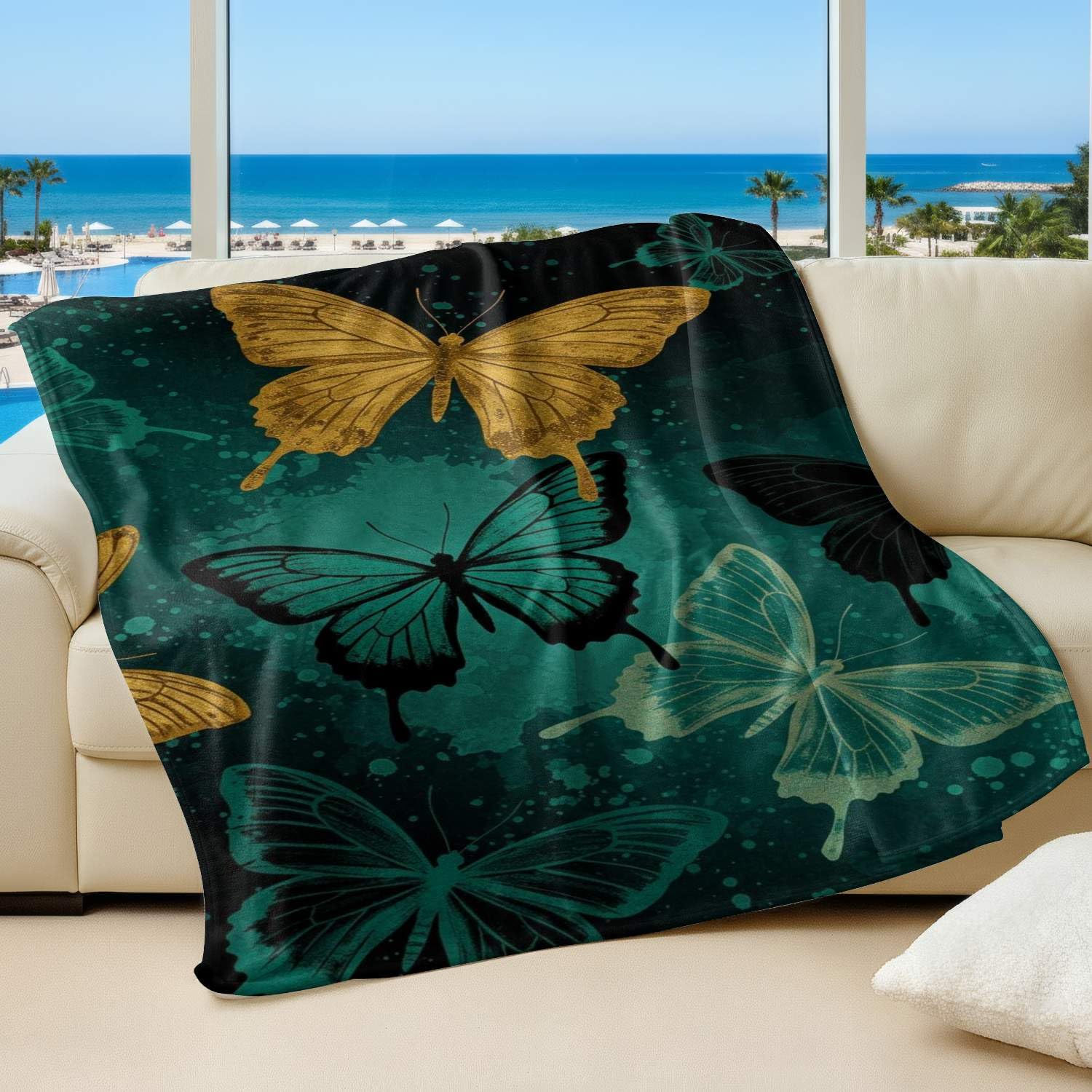 Couverture flanelle papillon 130x150cm plaid imprimé de rêve pour adulte