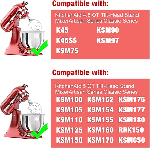 Miniatura 3 de K45WW - Accesorio de acero inoxidable de 6 alambres para batidora KitchenAid con cabezal inclinable, cuenco de 4.5 a 5 cuartos de galón, repuesto de