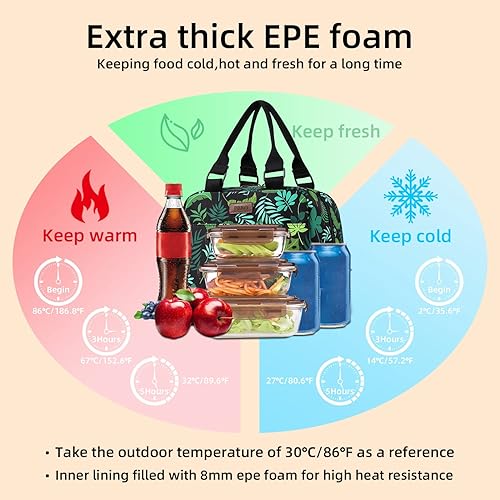 Miniatura 3 de PBRO Lonchera aislada para mujeresniñas, hojas de palma tropical, grande reutilizable con cinturón de hombro ajustable, linda, portátil, perfecta