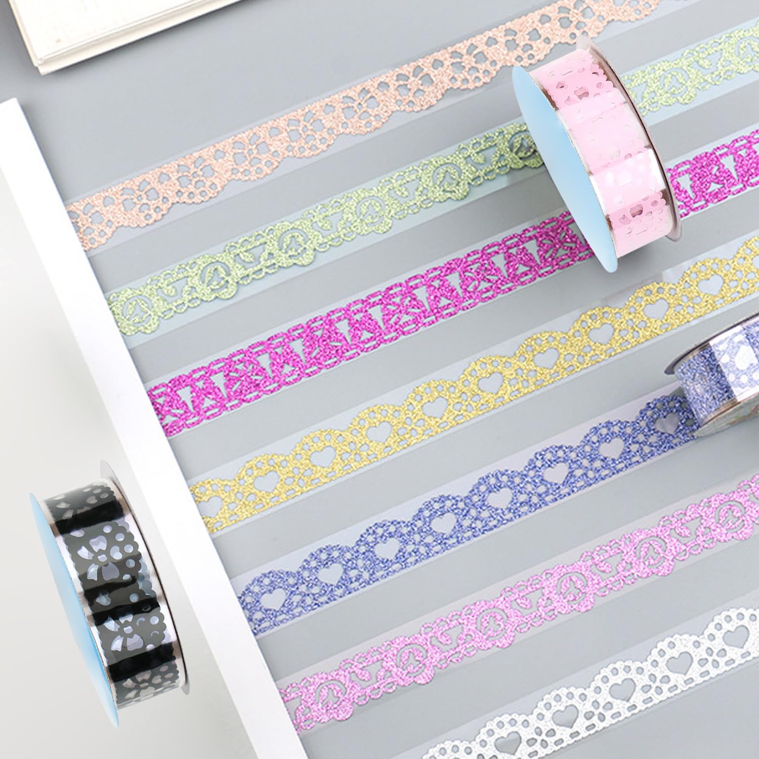 WUFGWBD 10 Rolls Of Lace Tape, Hollow Glitter Tape, Scrap Tape, Lace Decorative Tape, Craft Making Tape, Gold - Image 3