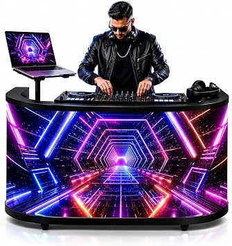 Curved LED DJ Booth, P2.5 GOB LED DJ Table with App Control, Portable LED Screen Display DJ Booth Facade Wheels, Fast Content Management for Rentals, Nightclubs, Events, Parties