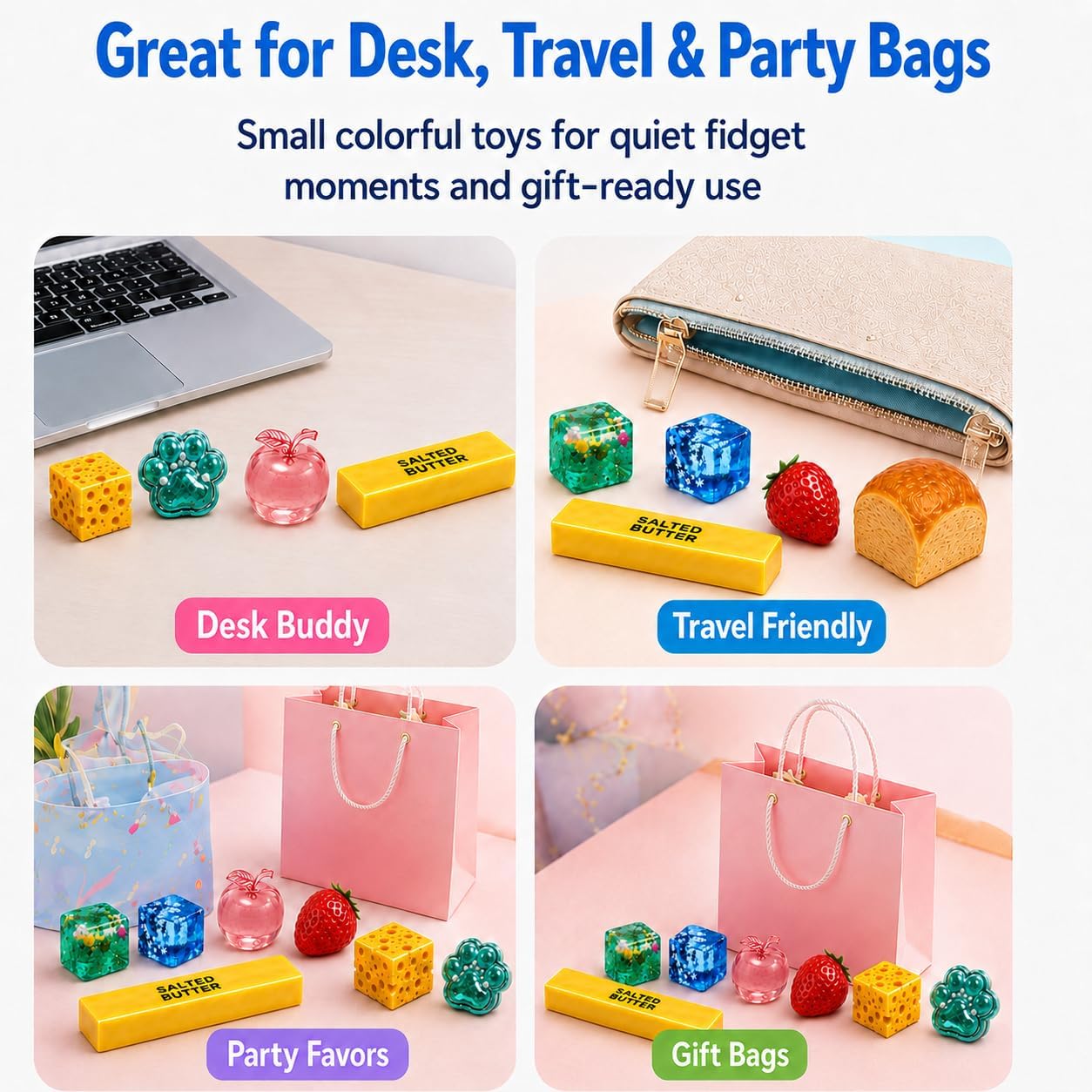 Squishy Fun Box 8 Pieces Squishy Pack Cheese Food Squishies Set Slow Rising Butter Strawberry Ice Cube Apple Bread Cat Paw Squishy Toys Squeeze Stress Balls for Adults