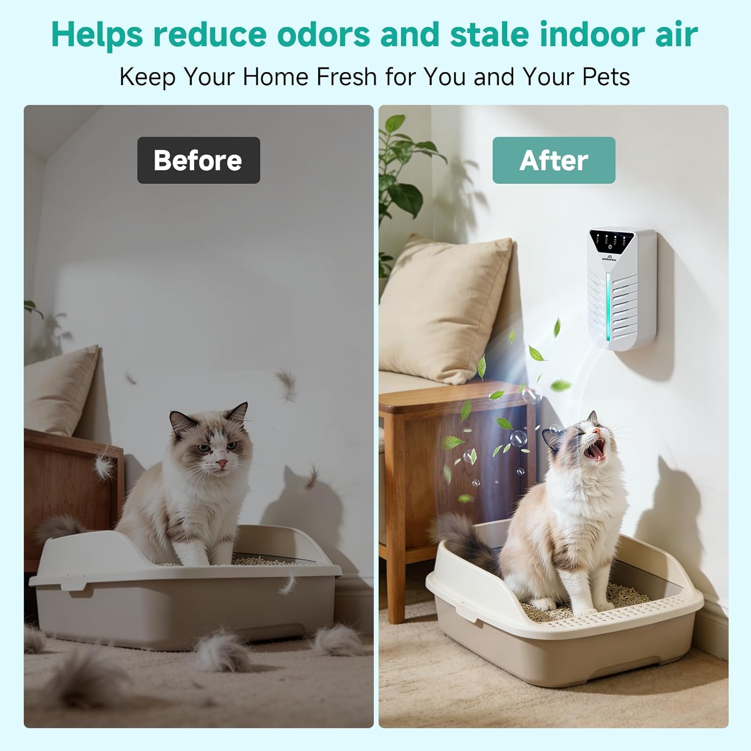 Plug In Air Purifier with Activated Charcoal, Air Ionizers for Home, Cat Litter Deodorizer, Negative Ion Odor Eliminator for for Small Spaces, Pets, Smoke, Bathroom & Bedroom, Mini Air Cleaner (White)