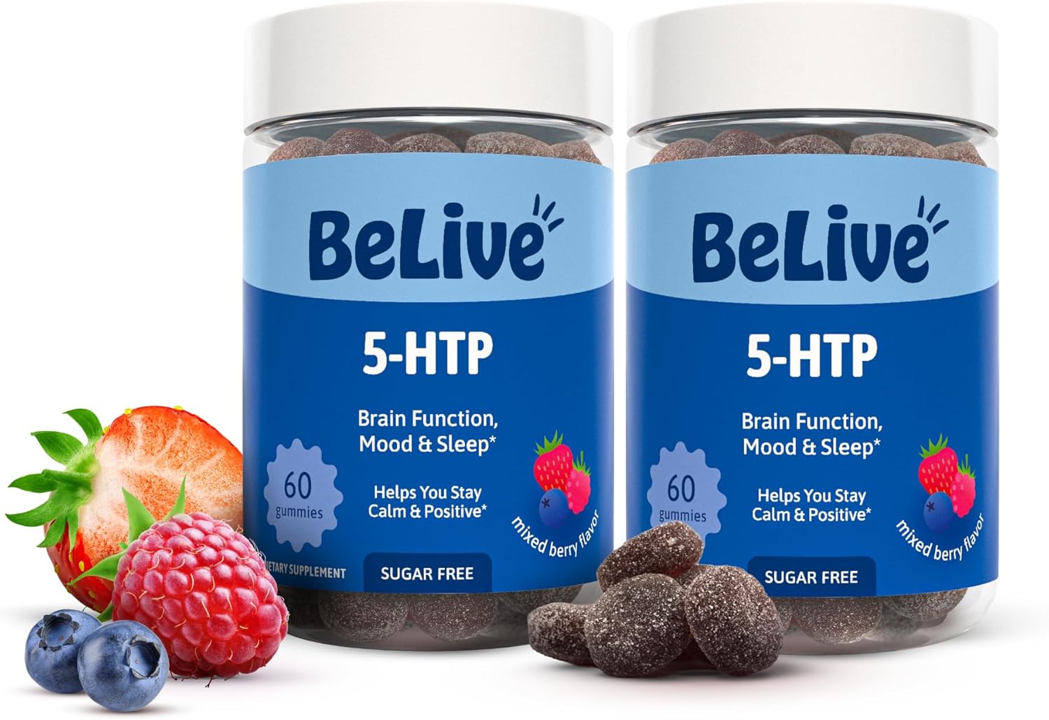 BeLive 5-HTP Gummies – 2 Pack - 120 Ct I 5HTP Calming Gummies for Heightened Focus, Relaxation & Rest for Adults | Vegan - Mixed Berries Flavor