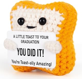 “You Did It!” Crochet Toast Gift with Motivational Card – Cute Handmade Positive Keepsake for Friends, Students, Coworkers & Teachers – Emotional Support & Stress Relief