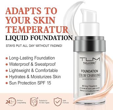 Colour Changing Foundation, 2Pack Flawless Color Changing Foundation Makeup Base Moisturizing Liquid Foundation for Women, Concealer Cover, Sunscreen, Naturally,Non-Greasy,Long Lasting