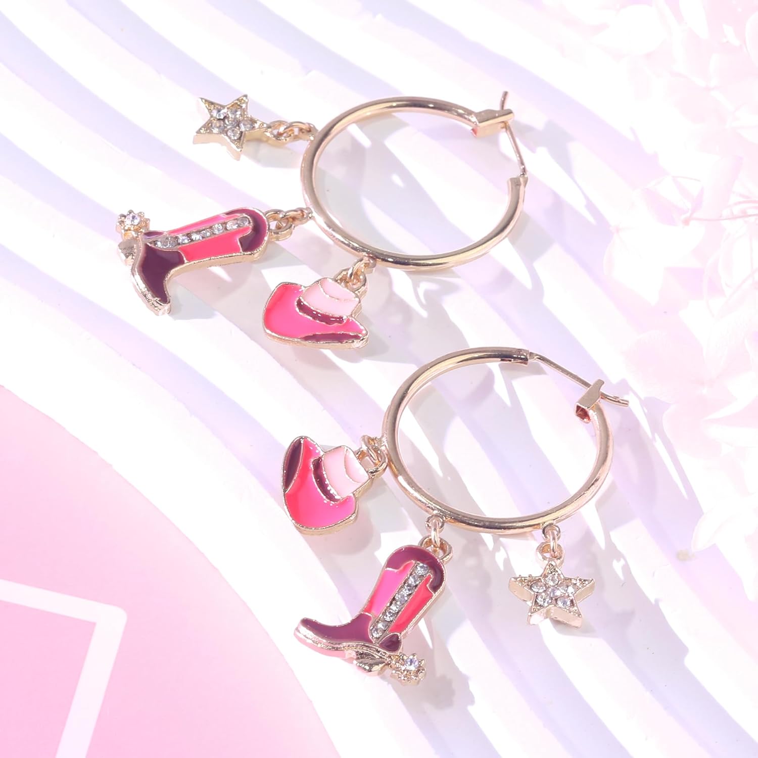 Fire Bettle Western Cowgirl Boot Hat Earrings for Women, Cute Country Western Star Boots Hat Hoop Dangle Earrings, Boho Gold Plate Statement Earrings Jewelry Gifts for Women Girls - Image 3