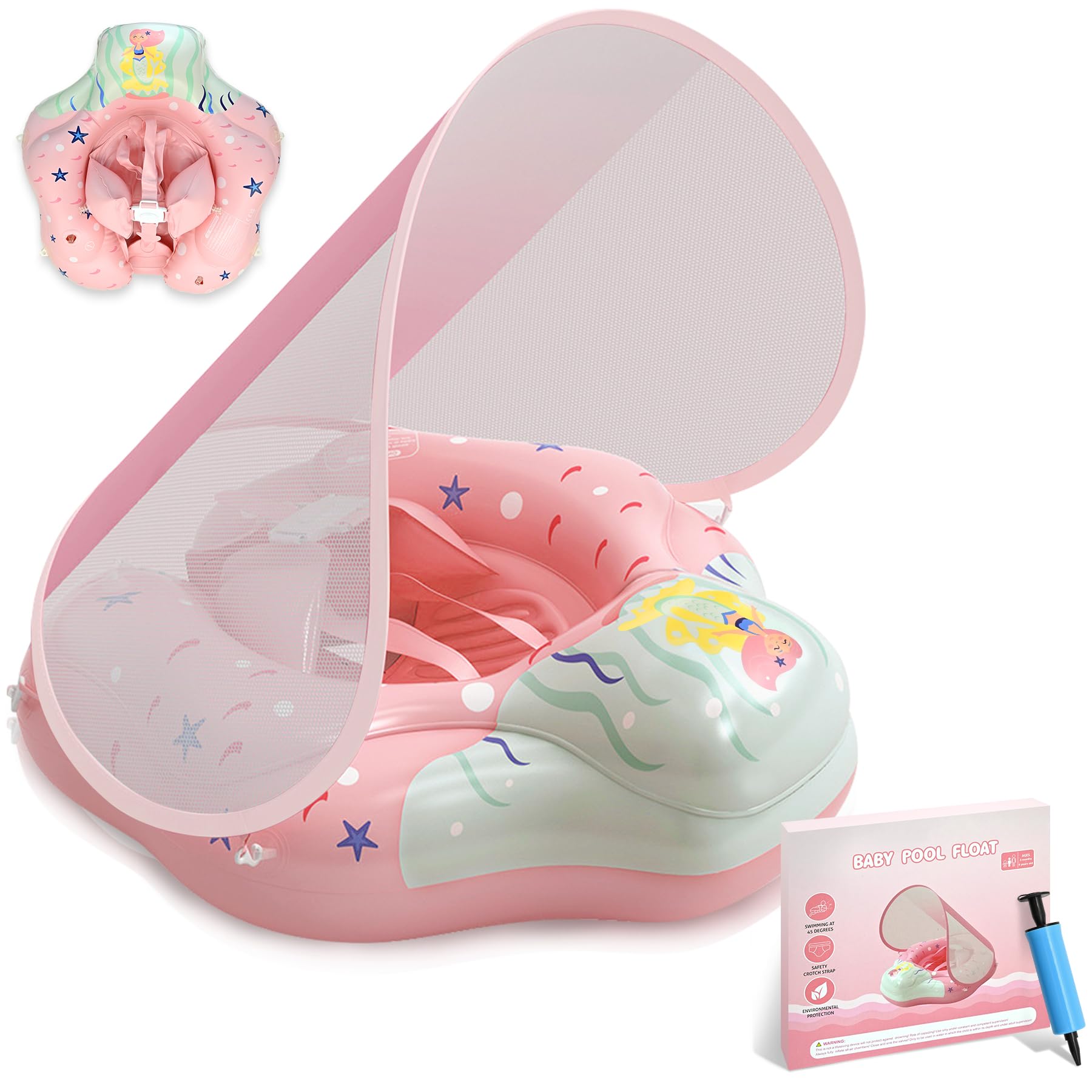 Flotador Bebé Con Sombrilla UPF 50+ – Ajustable, Antideslizante, Para Niños De 12 A 36 Meses (8-15 Kg)