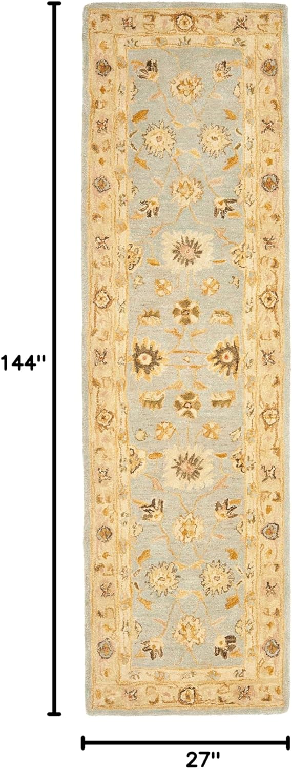 SAFAVIEH Anatolia Collection Runner Rug - 2'3" x 12', Light Blue & Sage, Handmade Traditional Oriental Wool, Ideal for High Traffic Areas in Living Room, Bedroom (AN556B)