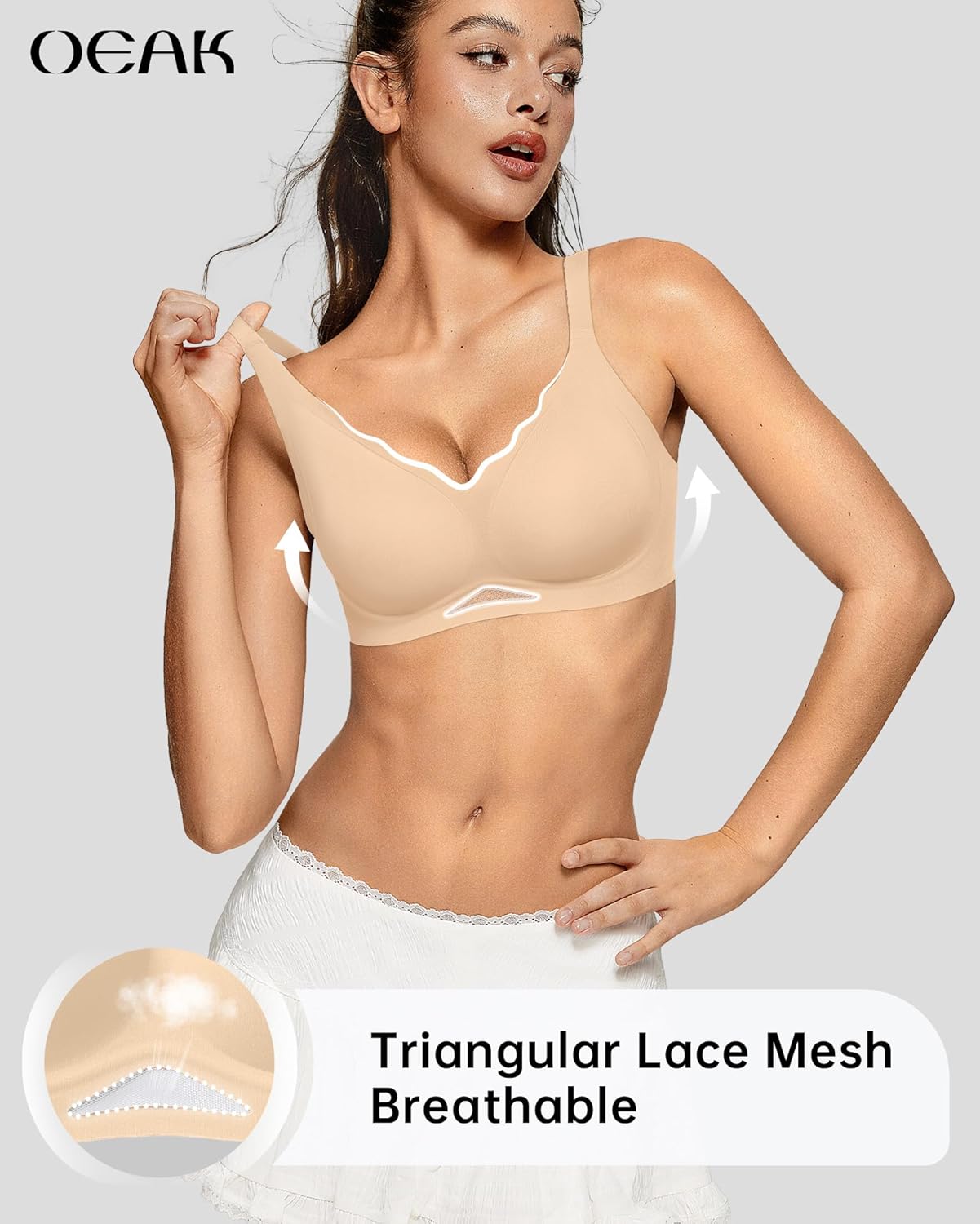 OEAK Womens Wireless Bras Scalloped Push Up Bralettes No Underwire Supportive Tshirt Bra Seamless Comfortable Everyday Bras - Image 4