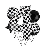 40 Inch Checkered Number Balloon 4 Black and White Race Car Birthday Balloons Baby Hippie Smile Party Shower Boys 4th Birthday Race Car Theme Party Decor Supplies 5 Pcs Black White 4 Big