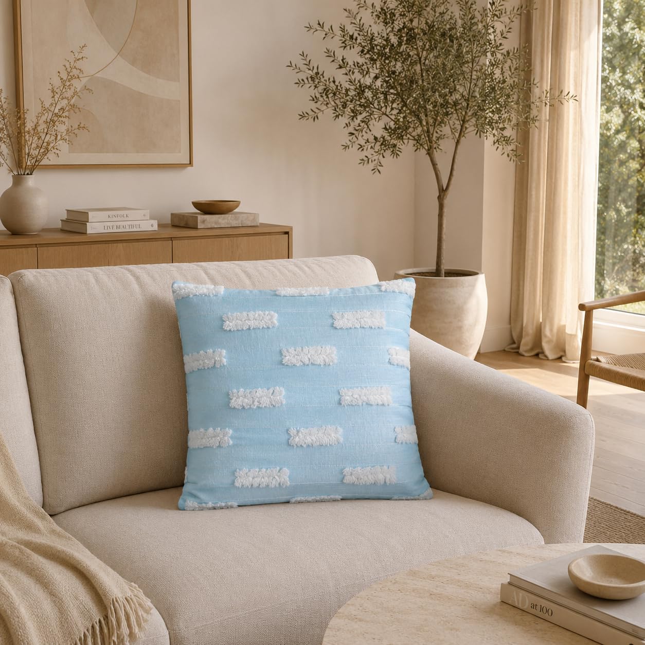 Texture Collection Tufted Cushion Cover 16 x 16 Inch | Hidden Zipper | Powder Blue | Pack of 5-image-33